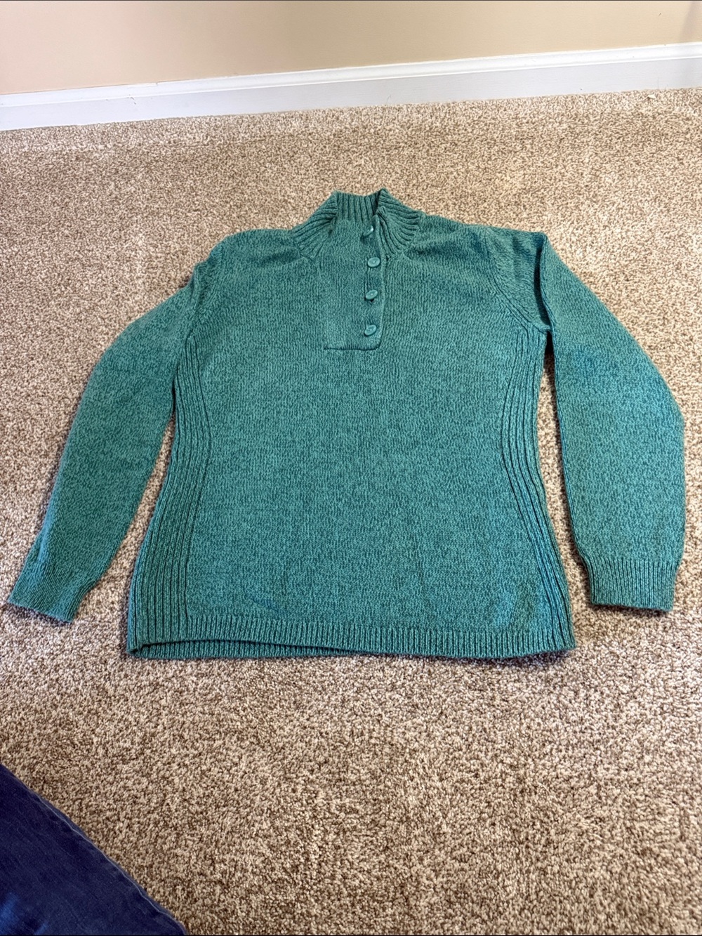 Woolrich Teal Button-Neck Cowl Sweater